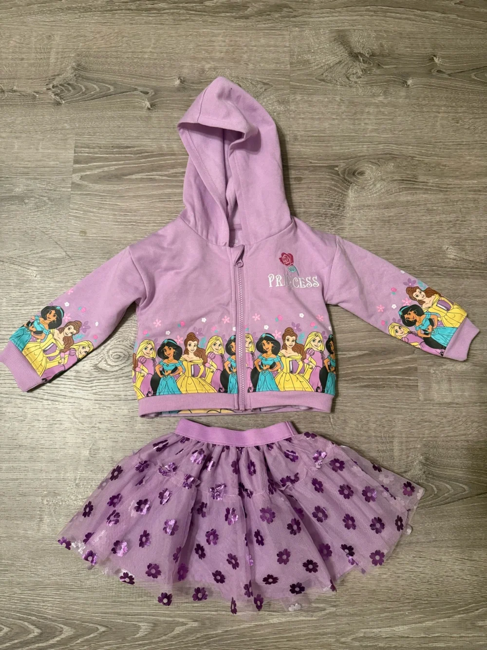 3 piece set (shirt, hoodie, skirt) Disney Princess Print